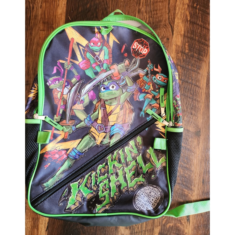 Nickelodeon TMNT Backpack Boys Large Black Green Good Kickin Shell Graphic